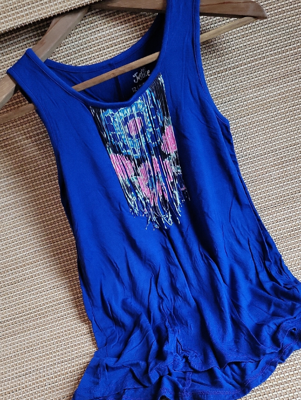 Justice Royal Blue Tank Top with Fringe